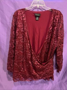 Lane Bryant Wine Lace Surplice Blouse